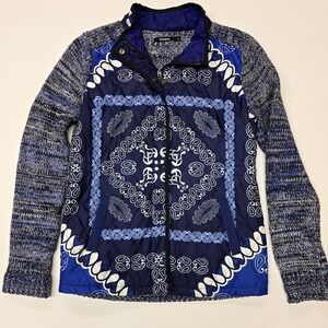 Desigual Women's Blue Paisley Quilted Knit Sleeve Jacket Size‎ M